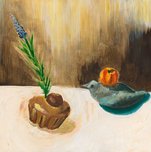 Painting by Lisa Chan of a brioche bun with a bird